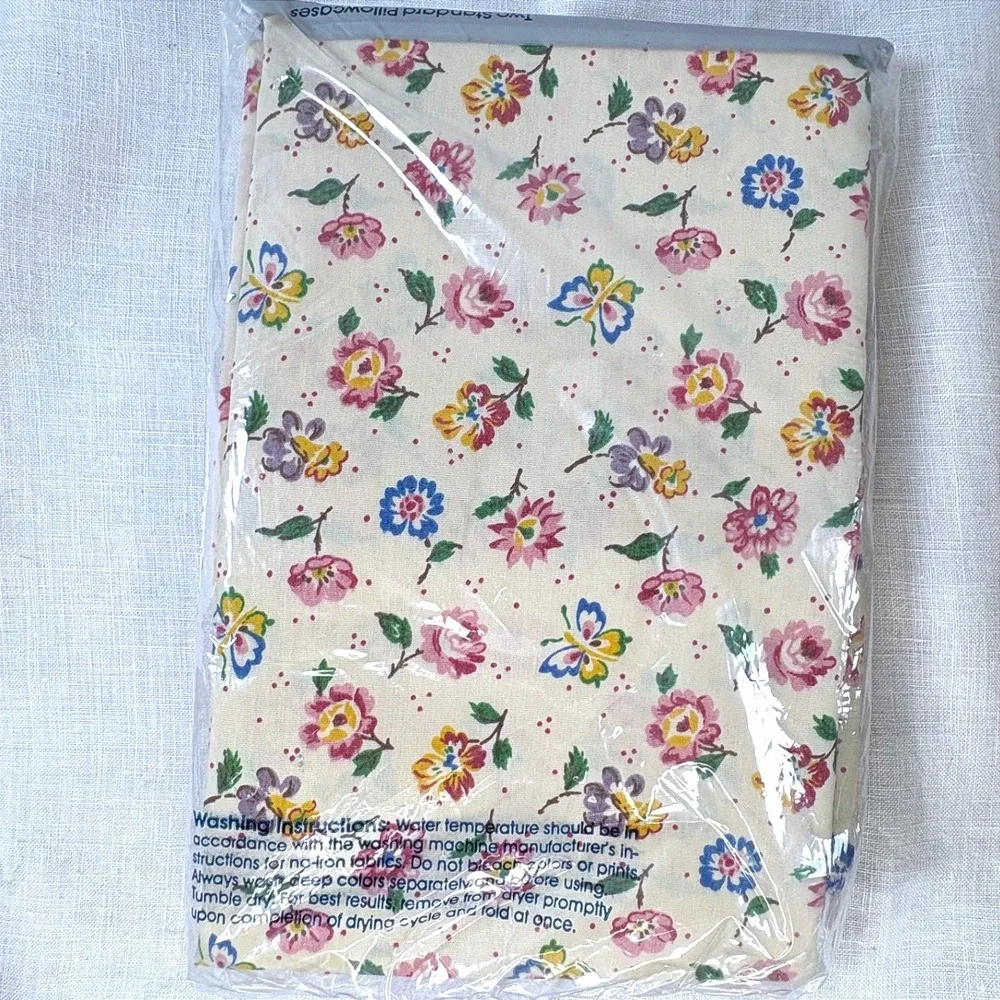 Vintage Burlington Caress Twin Sheet Set Floral Butterfly Scalloped New NOS